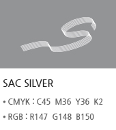 SAC SILVER  CMYK : C45  M36  Y36  K2 RGB : R147  G148  B150